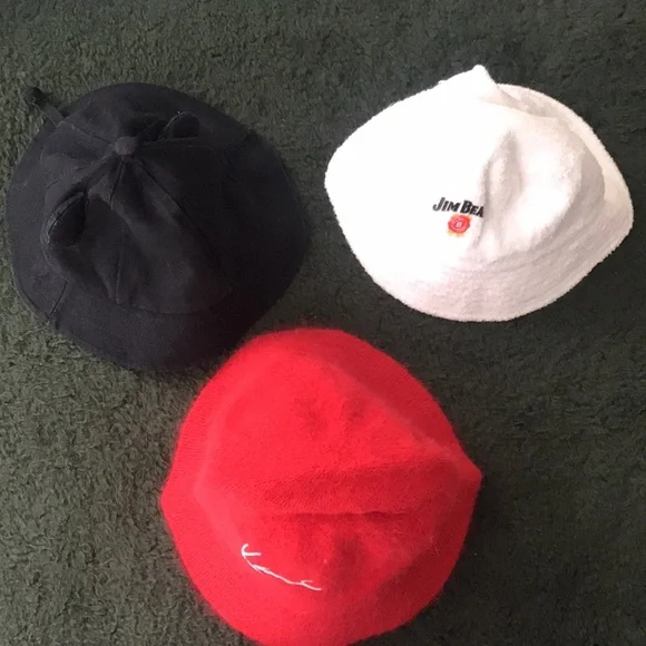 🟧Men’s Bundle of 3 Bucket Hat Set - Black, White, and Red - Picture 2 of 3